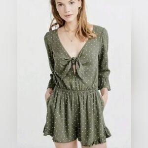 Abercrombie & Fitch Sage Polka Dot Tie Front Ruffle Hem Romper Playsuit …